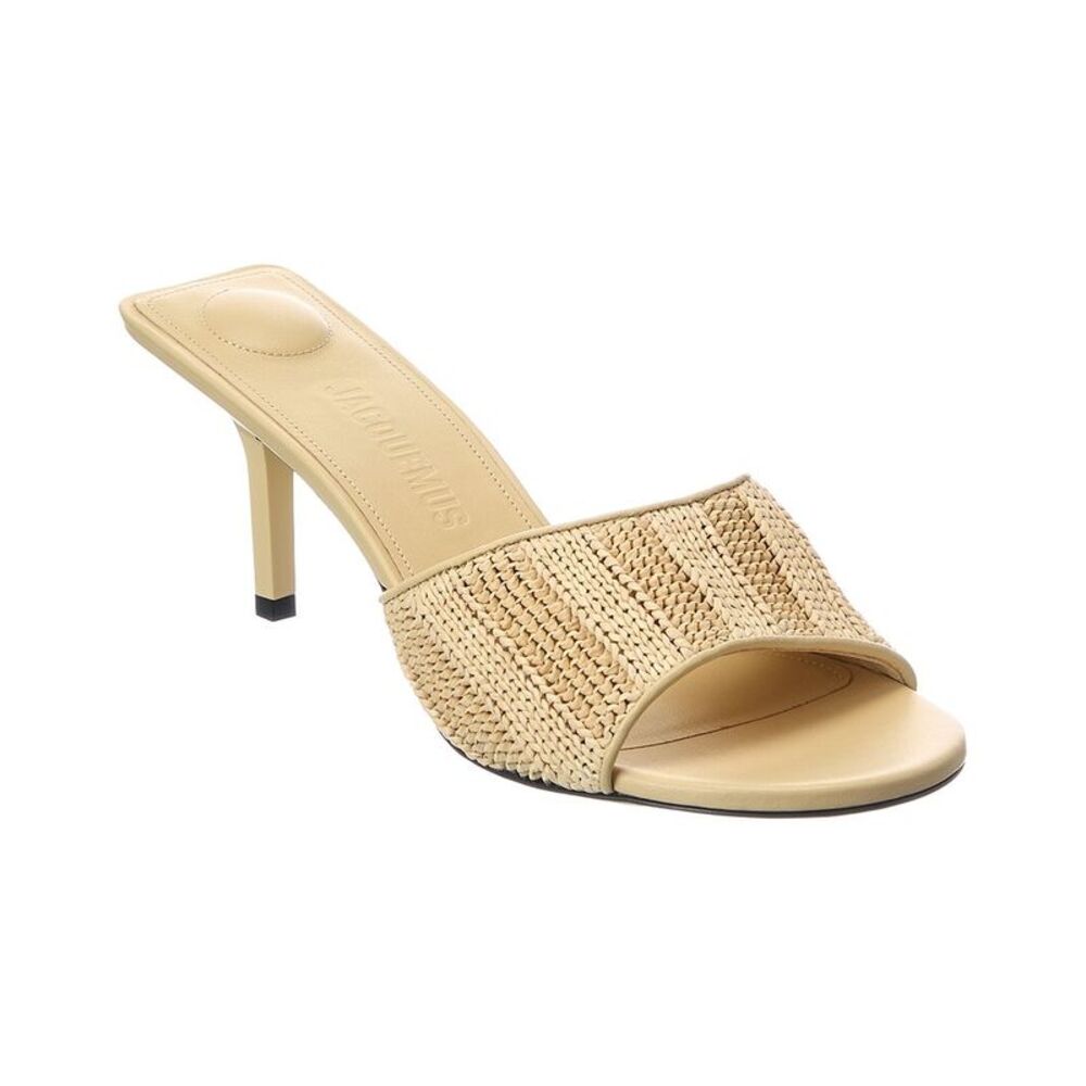 Jacquemus Cubisto Raffia & Leather Mule, Brown